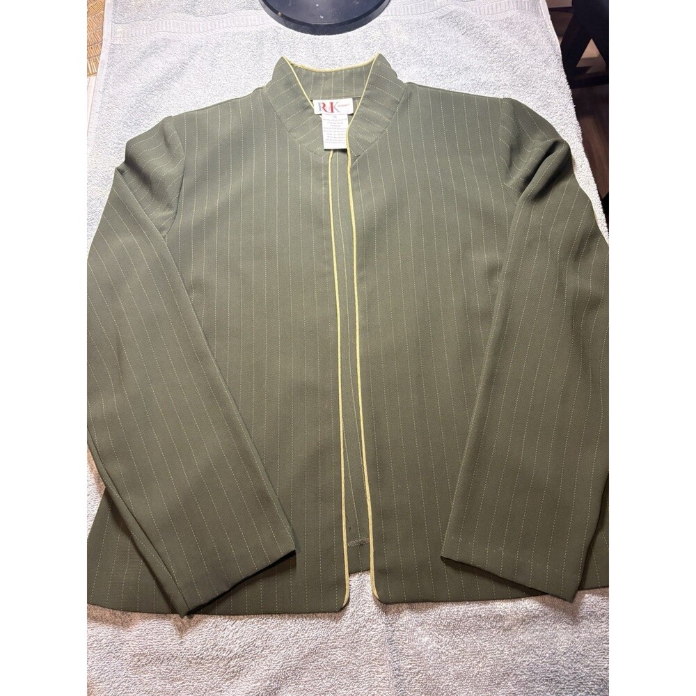 R&K Originals Olive Green Pinstripe Suit Jacket Blazer Size 14